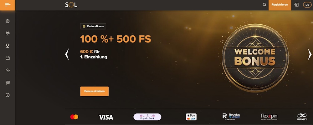 Bestes Online Casino Design bei Sol Casino